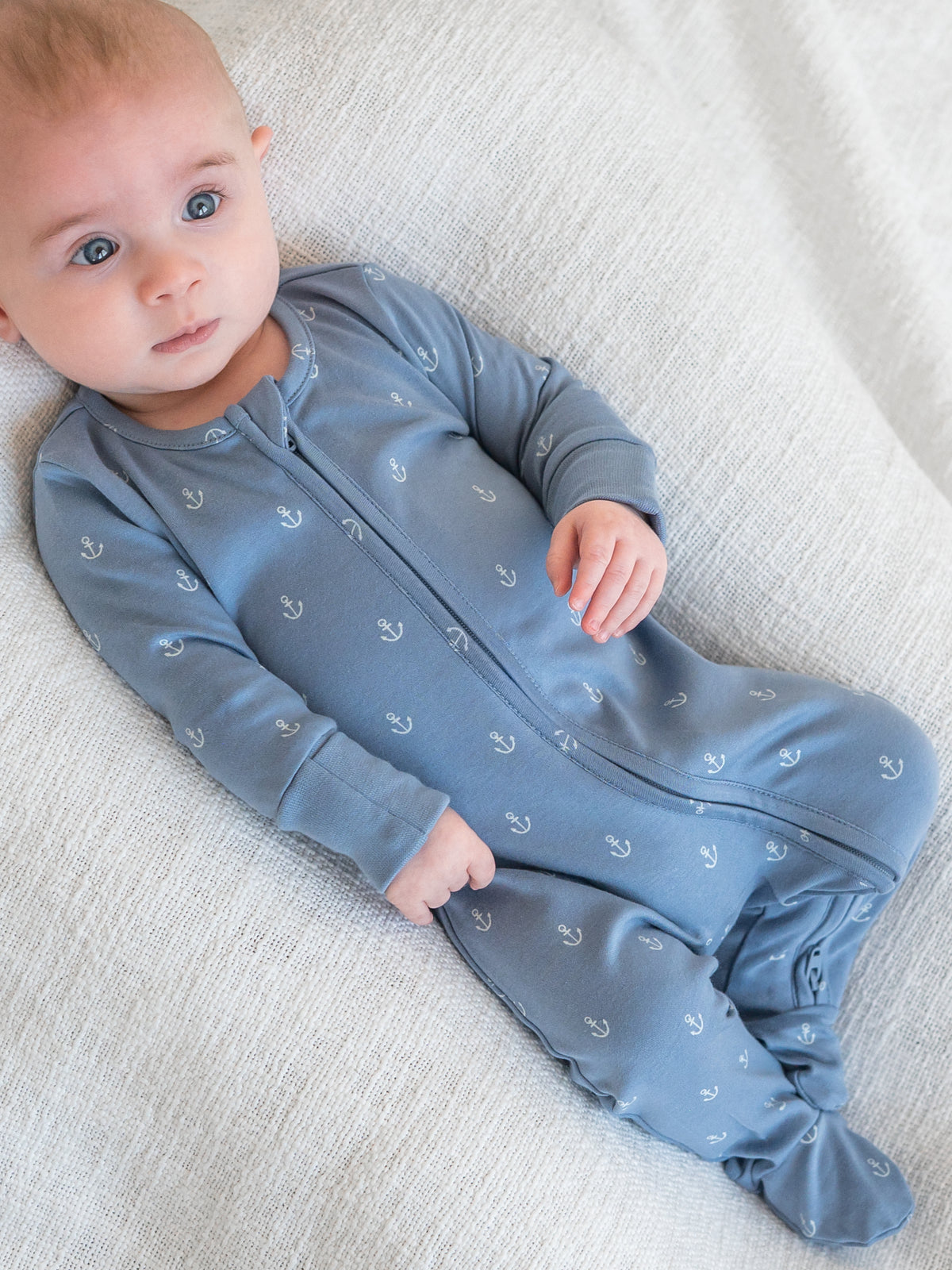 Peyton Zipper Sleeper - Anchor / Sea + Powder Baby : One Pieces : Sleepers : Long Sleeves KENDI by Colored Organics Peyton Zipper Sleeper - Anchor / Sea + | Colored Organics®