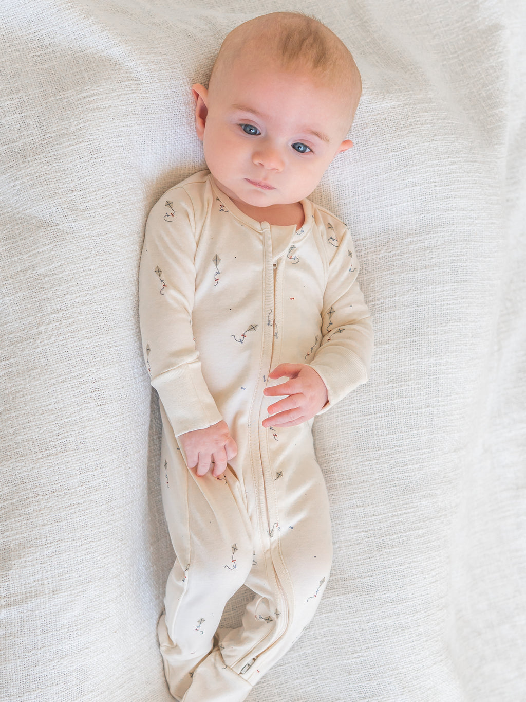 Peyton Zipper Sleeper - Kite / Dune + Barn Baby : One Pieces : Sleepers : Long Sleeves Kendi PRE ORDER Peyton Zipper Sleeper - Kite | Colored Organics®