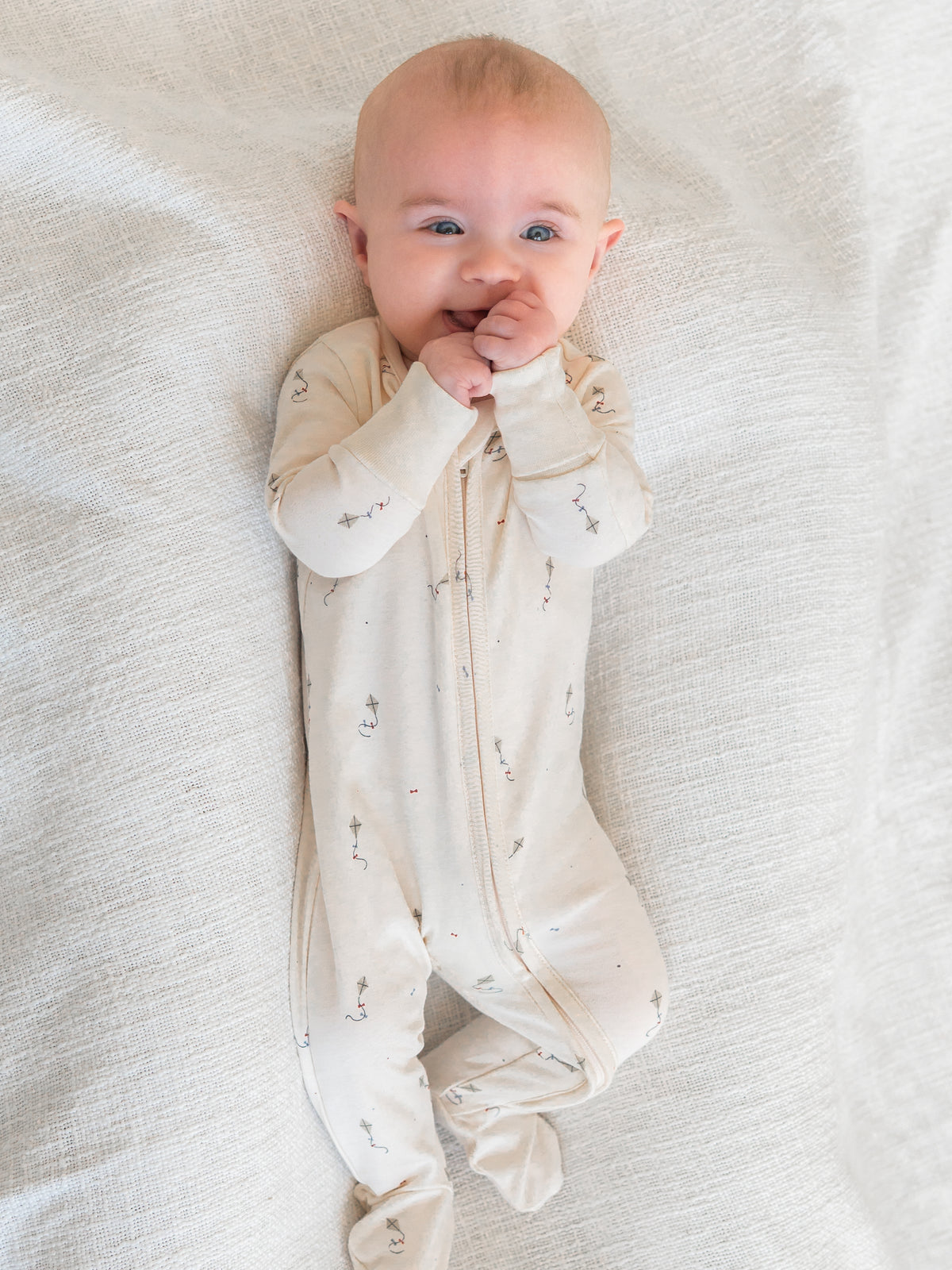 Peyton Zipper Sleeper - Kite / Dune + Barn Baby : One Pieces : Sleepers : Long Sleeves Kendi PRE ORDER Peyton Zipper Sleeper - Kite | Colored Organics®