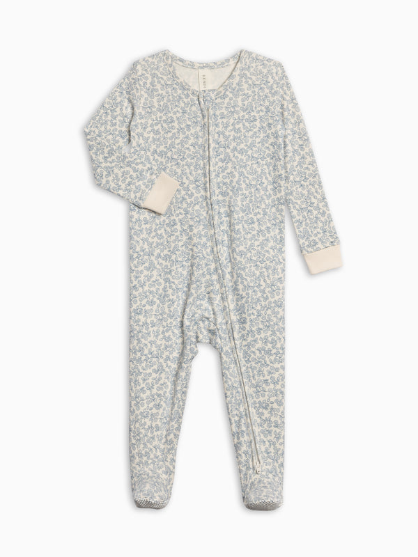Peyton Zipper Sleeper - Narelle Floral / Ivory + Sea Baby : One Pieces : Sleepers : Long Sleeves KENDI by Colored Organics Peyton Zipper Sleeper - Narelle Floral | Colored Organics®