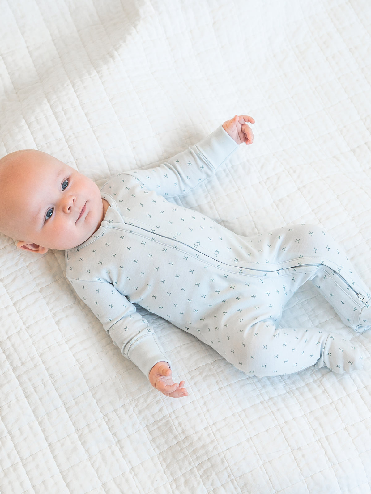 Peyton Zipper Sleeper - Tee Time / Powder + Laguna Baby : One Pieces : Sleepers : Long Sleeves KENDI by Colored Organics Peyton Zipper Sleeper - Tee Time / | Colored Organics®