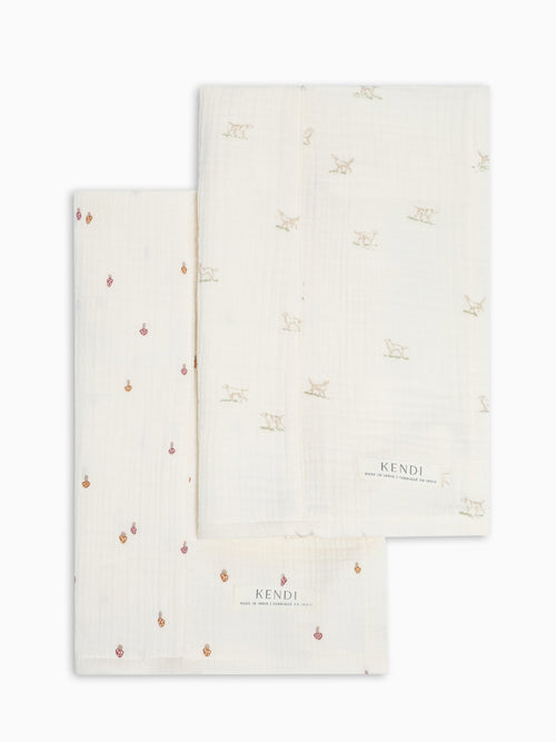 2-Pack Muslin Burp Cloths - Field Dog + Mushroom Baby : Gear : Burp Cloths : Feeding KENDI by Colored Organics 2-Pack Muslin Burp Cloths | Colored Organics®