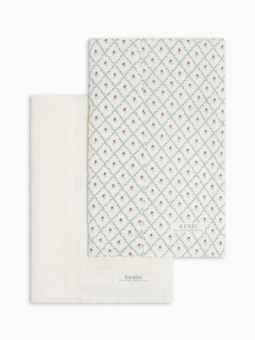 2-Pack Muslin Burp Cloths - Hedge Floral + Ivory Baby : Gear : Burp Cloths : Feeding KENDI by Colored Organics 2-Pack Muslin Burp Cloths | Colored Organics®