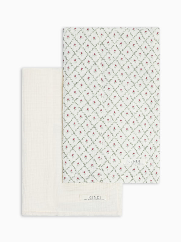 2-Pack Muslin Burp Cloths - Hedge Floral + Ivory