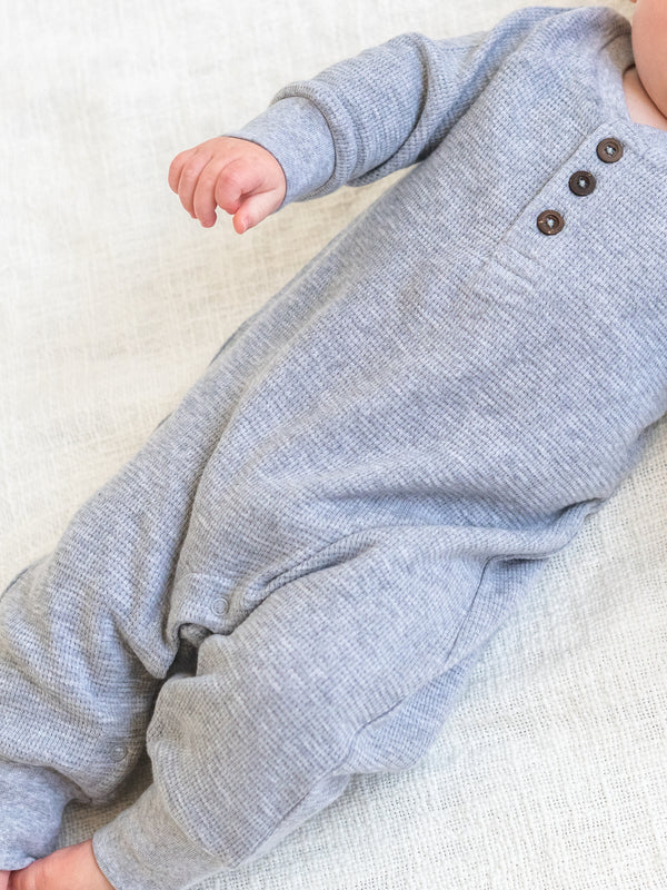 Crosby Waffle Knit Henley Romper - Ashen