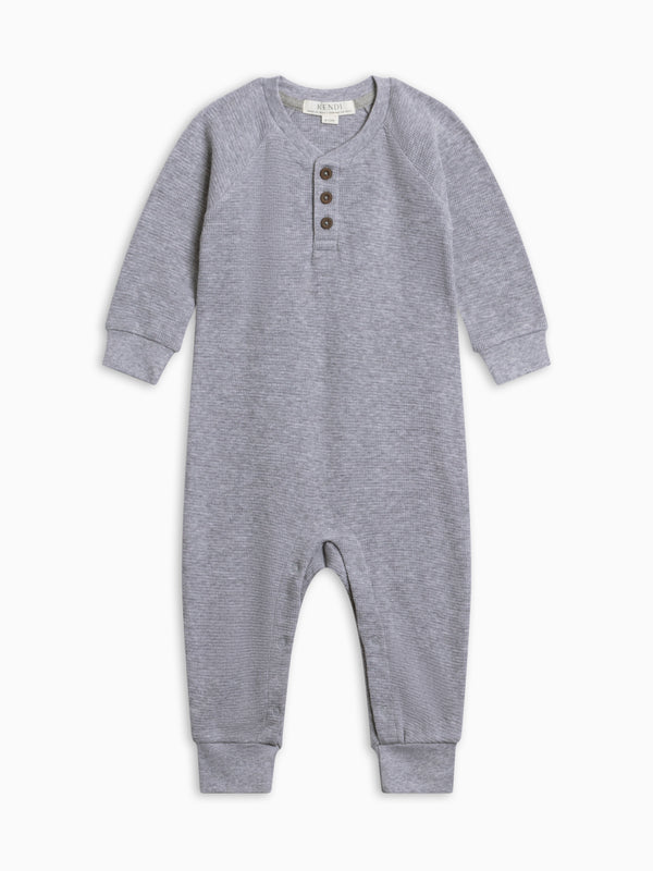 Crosby Waffle Knit Henley Romper - Ashen