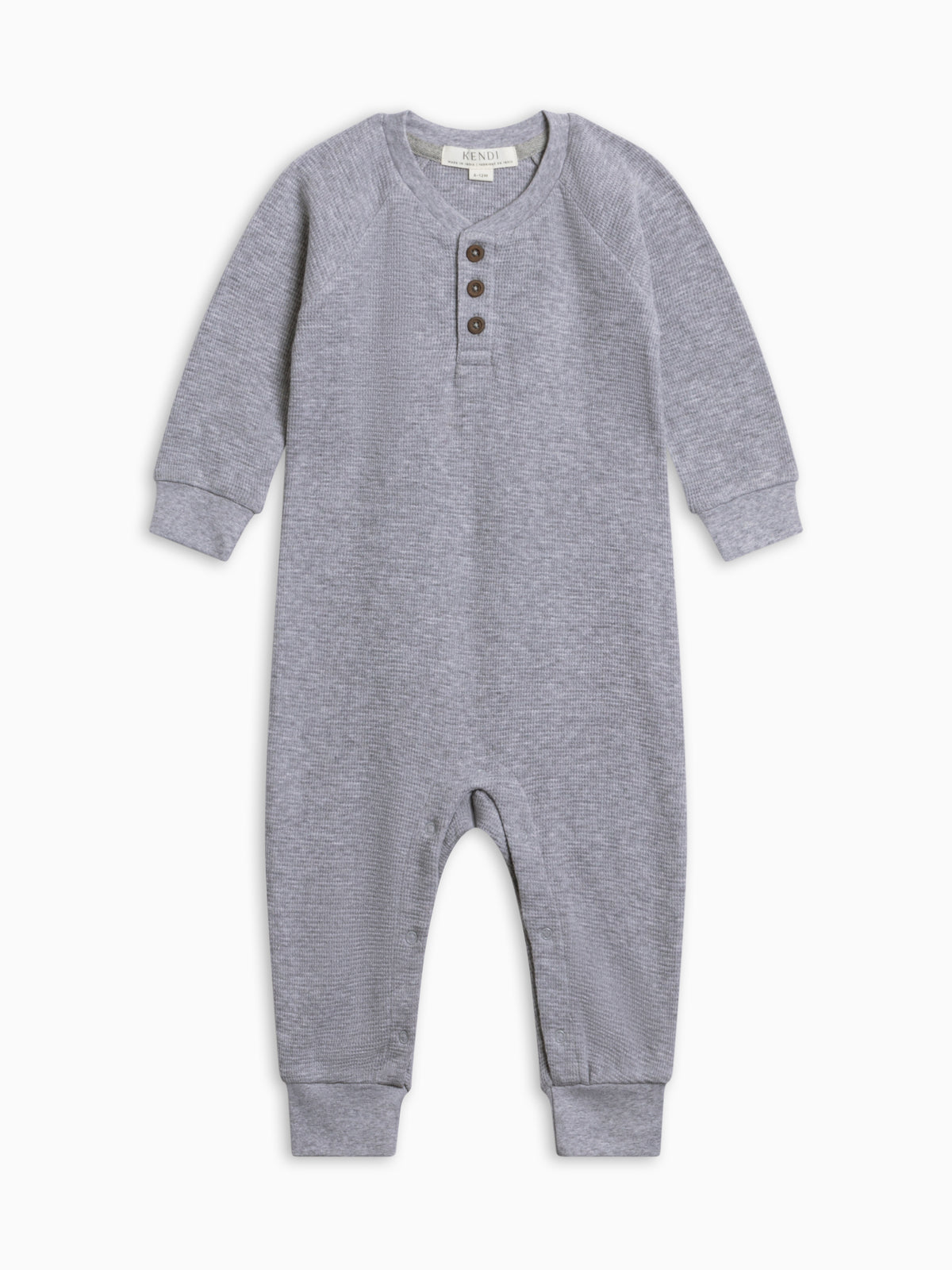Crosby Waffle Knit Henley Romper - Ashen Baby : One Pieces : Rompers : Long Sleeves KENDI by Colored Organics Baby Crosby Waffle Knit Henley Romper | Colored Organics®
