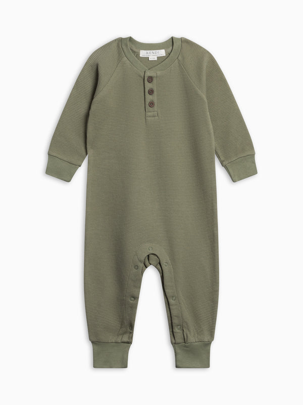 Crosby Waffle Knit Henley Romper - Fern