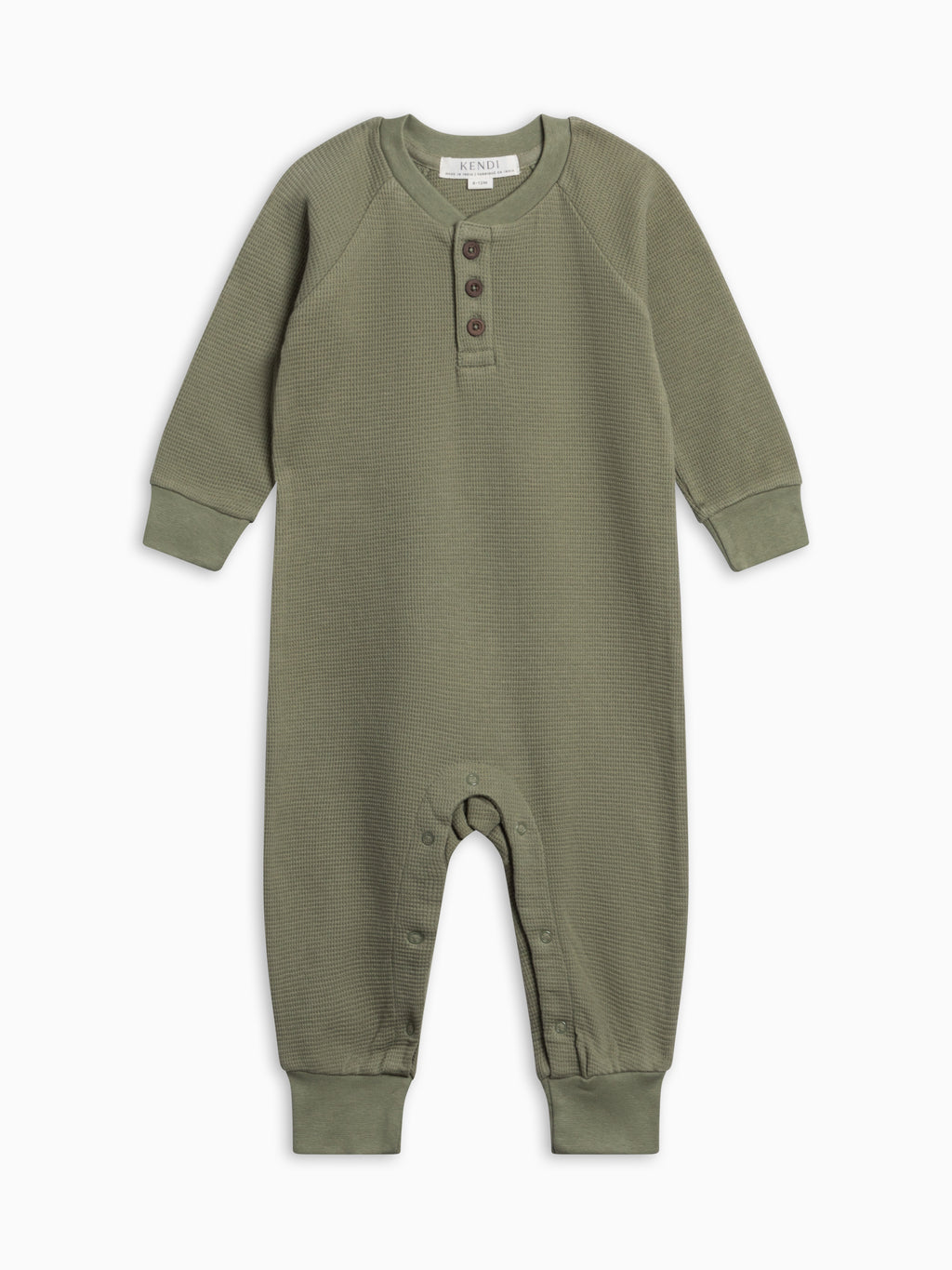 Crosby Waffle Knit Henley Romper - Fern Baby : One Pieces : Rompers : Long Sleeves KENDI by Colored Organics Baby Crosby Waffle Knit Henley Romper | Colored Organics®