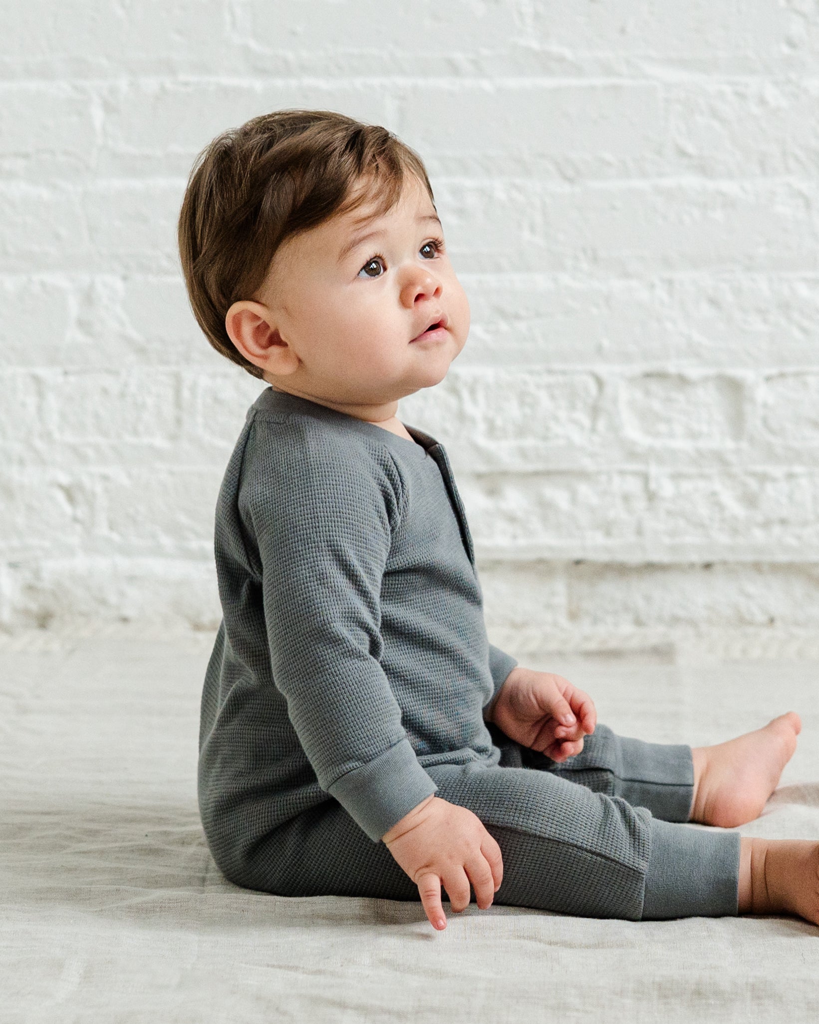 Crosby Waffle Knit Henley Romper - Heather Oat / 18-24M
