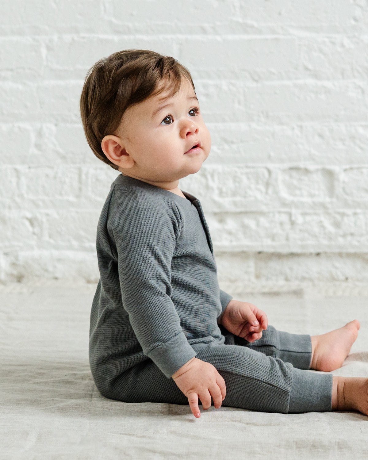 Crosby Waffle Knit Henley Romper Sale : Baby : One Pieces : Rompers : Long Sleeves KENDI by Colored Organics Baby Crosby Waffle Knit Henley Romper | Colored Organics®