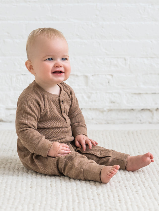 Crosby Waffle Knit Henley Romper Baby : One Pieces : Rompers : Long Sleeves Kendi Organic Cotton Baby Crosby Waffle Knit Long Sleeve Henley Romper