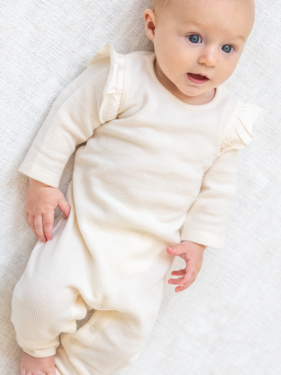 Mila Waffle Knit Flutter Sleeve Romper - Ivory