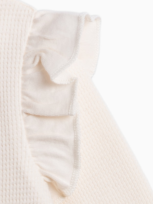 Mila Waffle Knit Flutter Sleeve Romper - Ivory