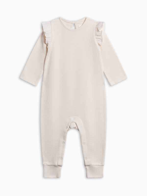 Mila Waffle Knit Flutter Sleeve Romper - Ivory