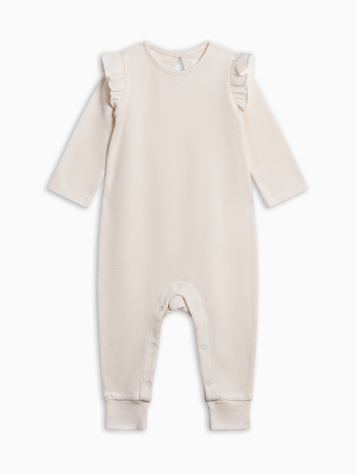 Mila Waffle Knit Flutter Sleeve Romper - Ivory Baby : One Pieces : Rompers : Long Sleeves KENDI by Colored Organics Mila Waffle Knit Flutter Sleeve Romper | Colored Organics®