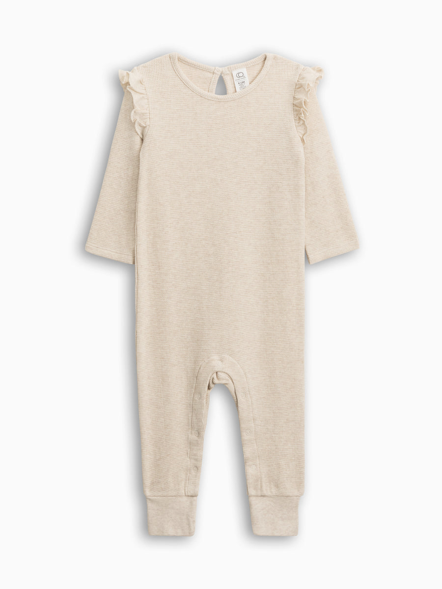 Mila Waffle Knit Flutter Sleeve Romper Baby : One Pieces : Rompers : Long Sleeves Kendi Organic Cotton Baby Mila Waffle Knit Long Sleeve Romper