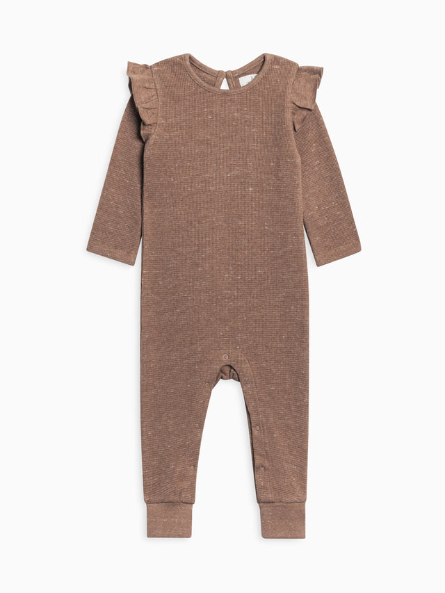 Mila Waffle Knit Flutter Sleeve Romper Baby : One Pieces : Rompers : Long Sleeves Kendi Organic Cotton Baby Mila Waffle Knit Long Sleeve Romper