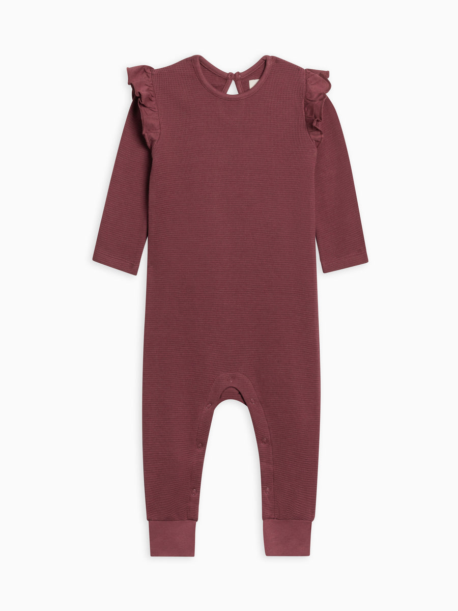 Mila Waffle Knit Flutter Sleeve Romper Sale :Baby :One Pieces :Rompers :Long Sleeves Kendi Organic Cotton Baby Mila Waffle Knit Long Sleeve Romper