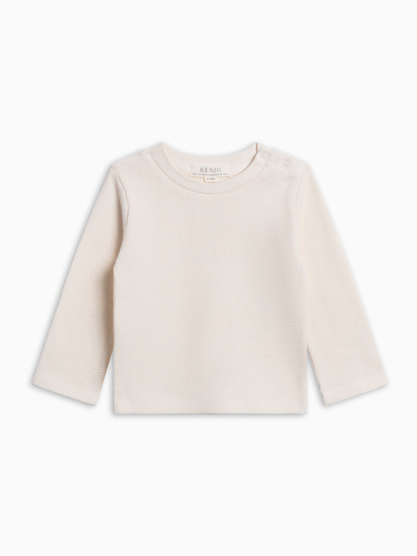 PRE ORDER Mesa Waffle Knit Long Sleeve Top - Ivory Baby-Kids : Tops : Tees : Long Sleeves KENDI by Colored Organics Baby + Kids Mesa Waffle Knit Long | Colored Organics®