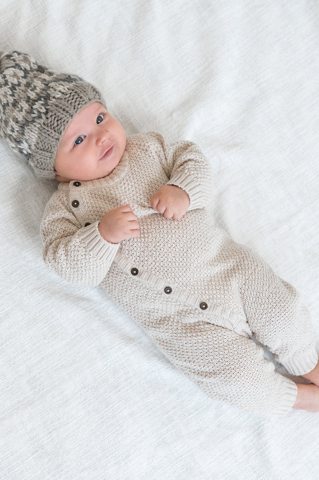 Casey Seed Stitch Sweater Knit Kimono Romper Baby : One Pieces : Rompers : Long Sleeves Kendi Organic Cotton Baby Casey Seed Stitch Sweater Knit Kimono Romper