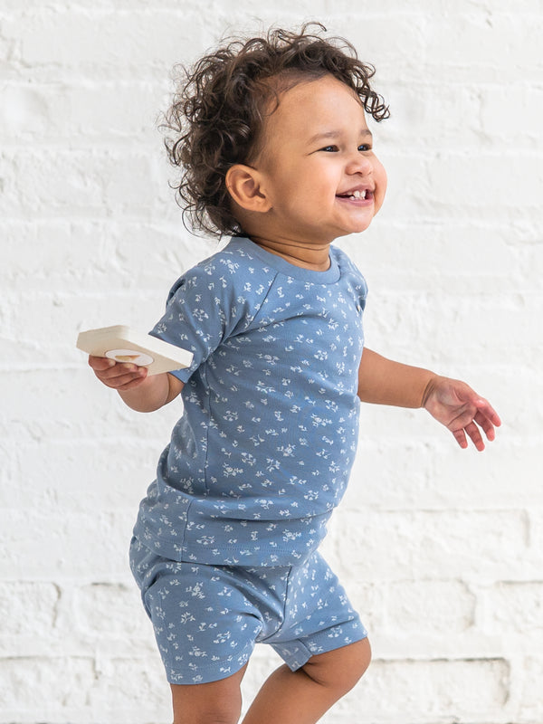 2-Piece Short Sleeve Jammie Set - Isla Floral / Sea + Ivory Baby : Kids : Jammies : Short Sleeves KENDI by Colored Organics Organic Cotton Baby and Kids 2-Piece Short Sleeve Jammie Set