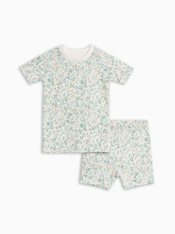 2-Piece Short Sleeve Jammie Set - Merion Floral / Laguna + Shell Baby-Kids : Jammie : Short Sleeves KENDI by Colored Organics 2-Piece Short Sleeve Jammie Set | Colored Organics®