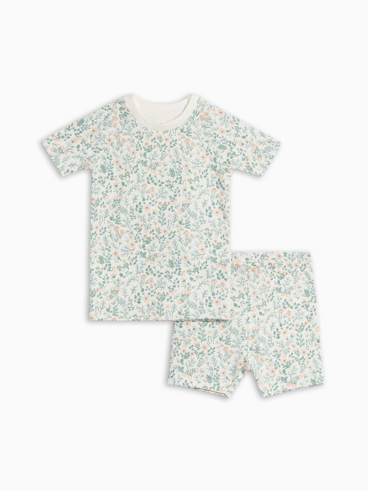 2-Piece Short Sleeve Jammie Set - Merion Floral / Laguna + Shell Baby-Kids : Jammie : Short Sleeves KENDI by Colored Organics 2-Piece Short Sleeve Jammie Set | Colored Organics®