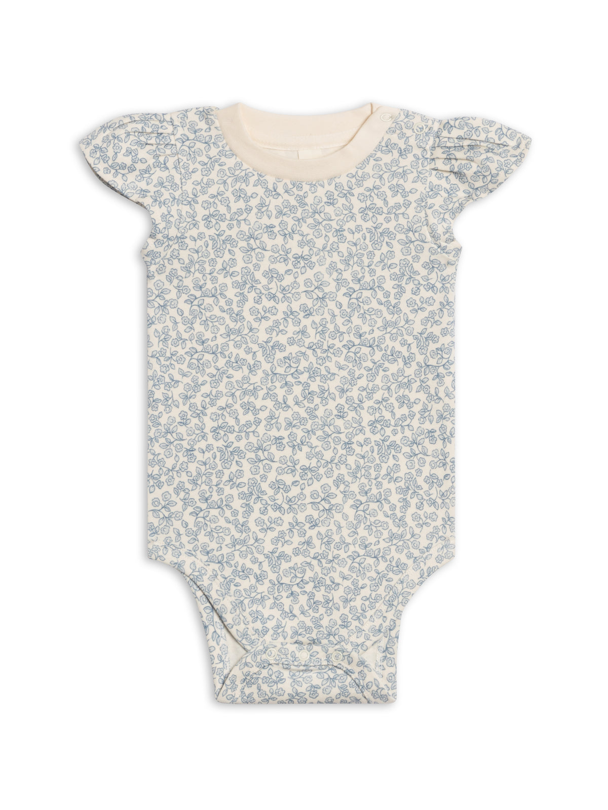 Pearl Petal Sleeve Bodysuit - Narelle Floral / Ivory + Sea Baby : One Pieces : Bodysuits : Short Sleeves KENDI by Colored Organics Pearl Petal Sleeve Bodysuit - Narelle | Colored Organics®