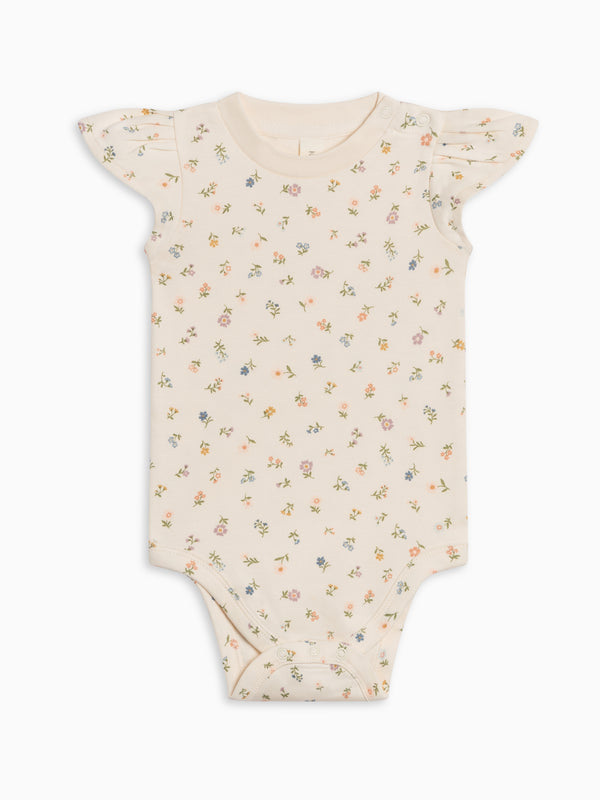 Pearl Petal Sleeve Bodysuit - Petaline Floral / Fog + Fern Baby : One Pieces : Bodysuits : Short Sleeves Kendi Pearl Petal Sleeve Bodysuit - Petaline | Colored Organics®