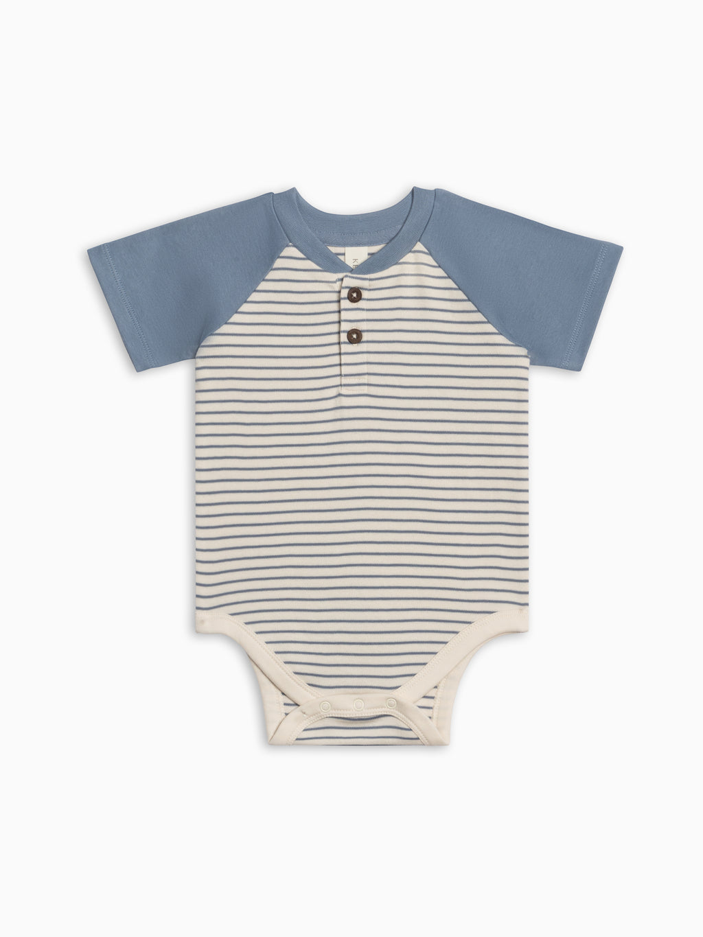 Sosa Raglan Henley Bodysuit - Bay Stripe / Ivory + Sea Baby : One Pieces : Bodysuits : Short Sleeves KENDI by Colored Organics Sosa Raglan Henley Bodysuit - Bay | Colored Organics®