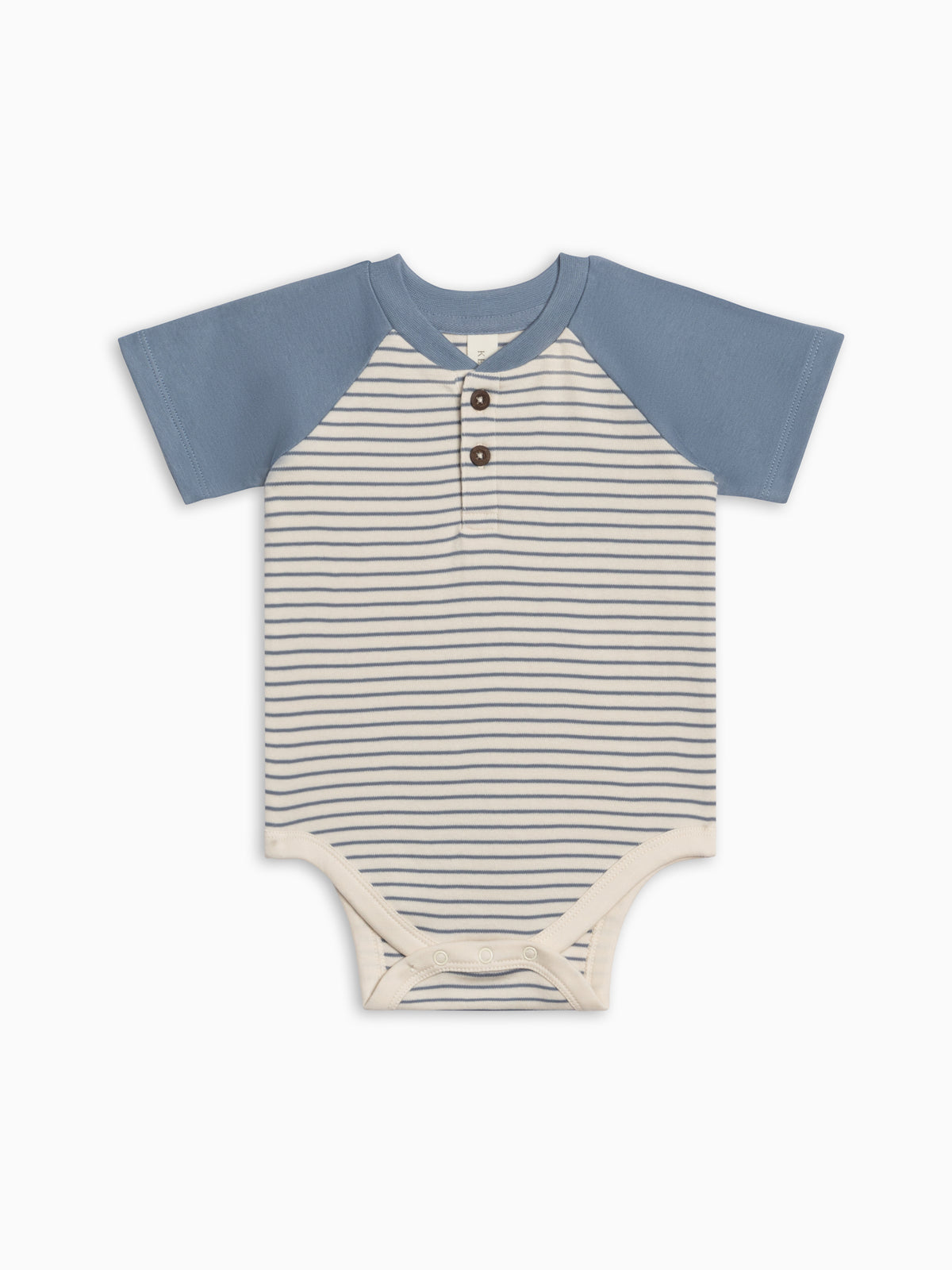 Sosa Raglan Henley Bodysuit - Bay Stripe / Ivory + Sea Baby : One Pieces : Bodysuits : Short Sleeves KENDI by Colored Organics Sosa Raglan Henley Bodysuit - Bay | Colored Organics®