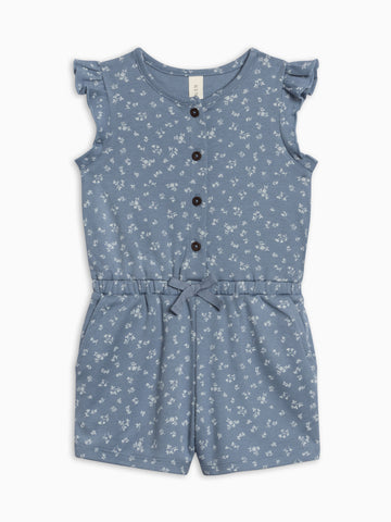 Shaye Romper - Isla Floral / Sea + Ivory Kids : One Pieces : Rompers : Short Sleeves KENDI by Colored Organics Organic Cotton Kids Shaye Romper