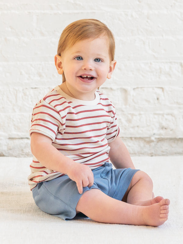 Short Sleeve Crew - Ron Stripe / Barn Baby-Kids : Tops : Tees : Short Sleeves Kendi PRE ORDER Short Sleeve Crew - Ron | Colored Organics®