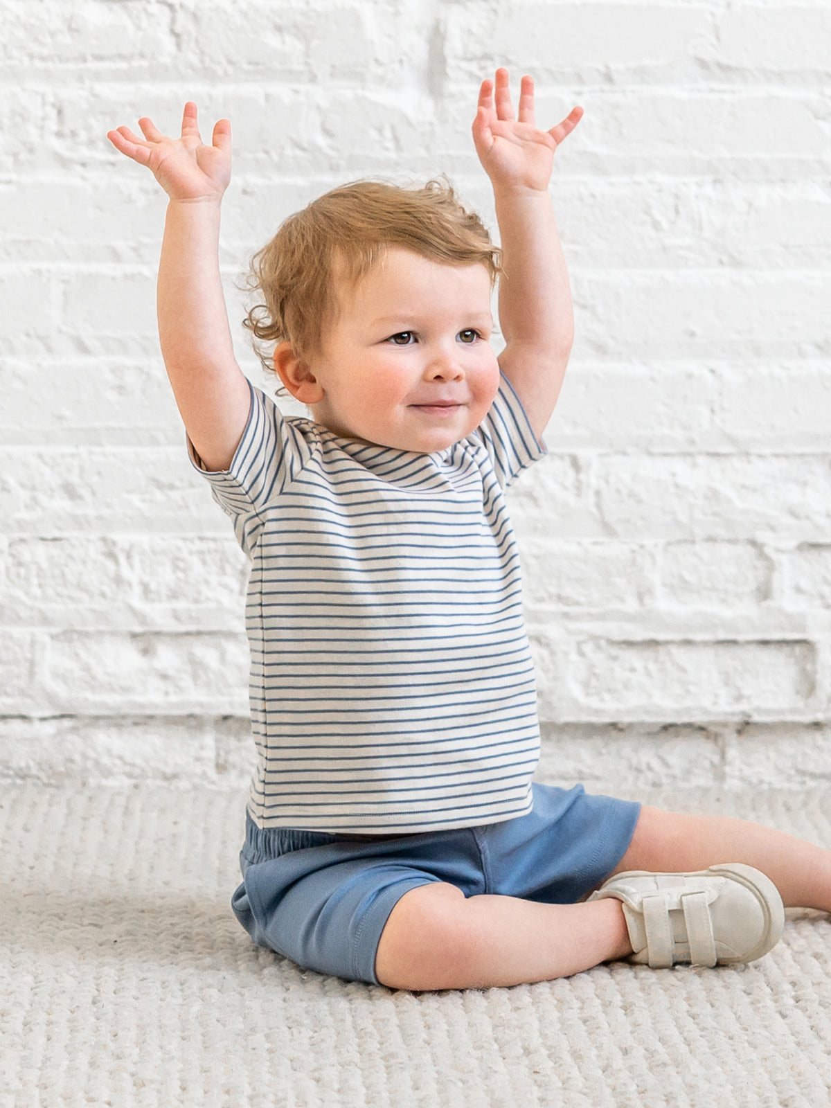 Short Sleeve Crew - Bay Stripe / Ivory + Sea Sale : Baby-Kids : Tops : Shirts : Short Sleeves KENDI by Colored Organics Organic Cotton Baby Crew Neck Tee | Colored Organics®