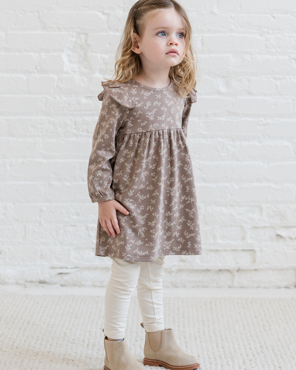 Mika Armhole Ruffle Long Sleeve Dress Sale : Baby-Kids : Dresses : Long Sleeves Colored Organics Mika Armhole Ruffle Long Sleeve Dress | Colored Organics®