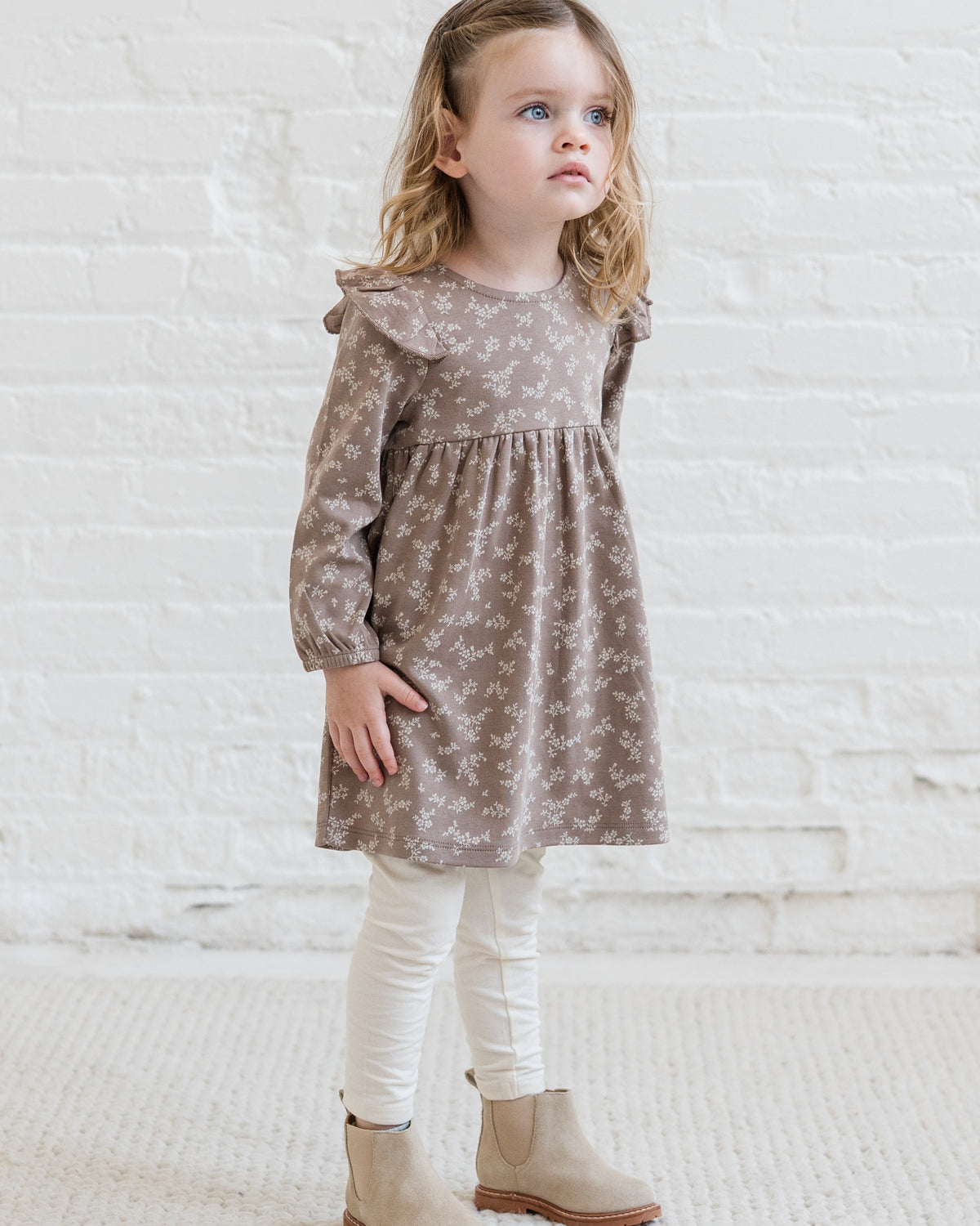 Mika Armhole Ruffle Long Sleeve Dress Sale : Baby-Kids : Dresses : Long Sleeves Colored Organics Mika Armhole Ruffle Long Sleeve Dress | Colored Organics®