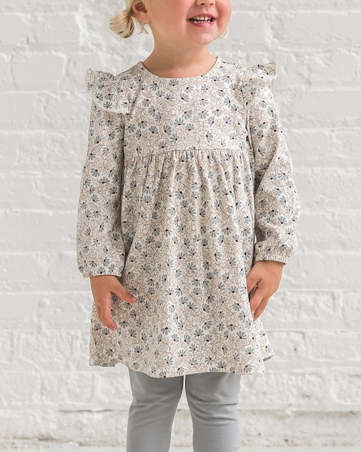 Mika Armhole Ruffle Long Sleeve Dress Sale : Baby-Kids : Dresses : Long Sleeves Colored Organics Mika Armhole Ruffle Long Sleeve Dress | Colored Organics®