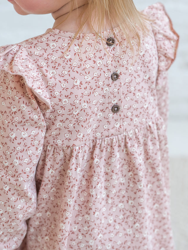 Mika Armhole Ruffle Long Sleeve Dress Baby : Tops : Dresses : Long Sleeves Colored Organics Organic Cotton Baby and Kids Mika Armhole Ruffle Long Sleeve Dress