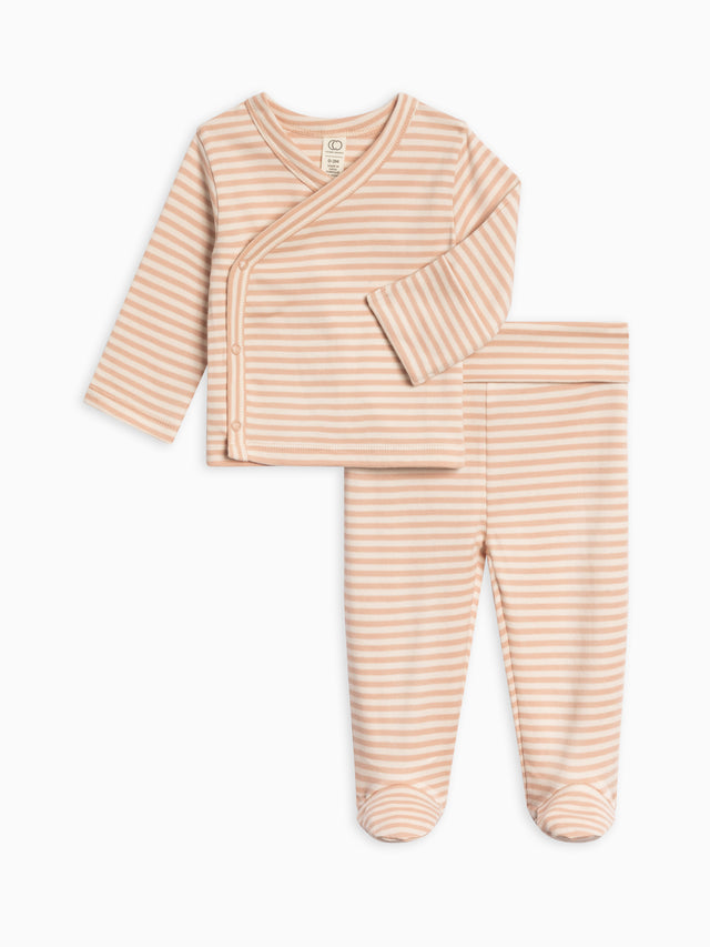 Riley 2 Piece Kimono Wrap Top and Pant Set Baby :Virtual Set :Bottoms :Pants :One Pieces :Kimono Bodysuits :Long Sleeves Colored Organics Organic Cotton Kimono and Pant Set for Newborn and Baby - Girl & Boy
