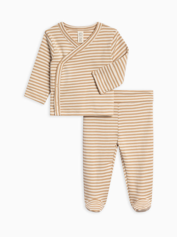Riley 2 Piece Kimono Wrap Top and Pant Set Baby : Virtual Set : Bottoms : Pants : One Pieces : Kimono Bodysuits : Long Sleeves Colored Organics Striped Kimono Top and Footed Pant Set | Colored Organics®