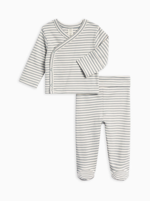 Riley 2 Piece Kimono Wrap Top and Pant Set Baby : Virtual Set : Bottoms : Pants : One Pieces : Kimono Bodysuits : Long Sleeves Colored Organics Organic Cotton Kimono and Pant Set for Newborn and Baby - Girl & Boy