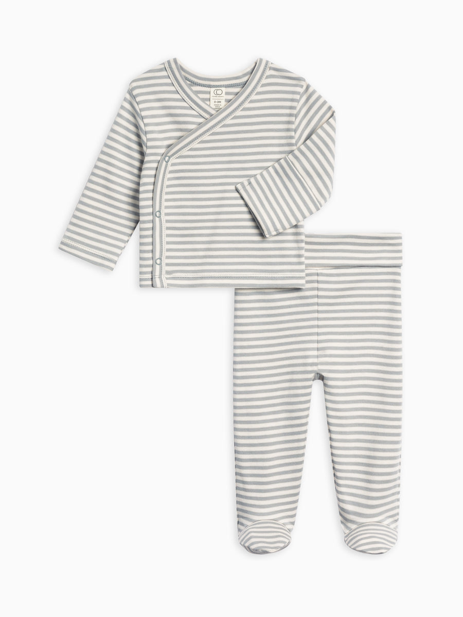 Riley 2 Piece Kimono Wrap Top and Pant Set Baby : Virtual Set : Bottoms : Pants : One Pieces : Kimono Bodysuits : Long Sleeves Colored Organics Organic Cotton Kimono and Pant Set for Newborn and Baby - Girl & Boy
