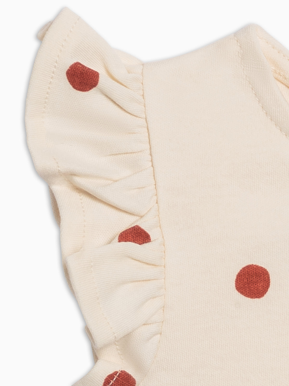 Bea Ruffle Sleeve Bodysuit - Barn Polka Baby : One Pieces : Bodysuits : Short Sleeves Kendi PRE ORDER Bea Ruffle Sleeve Bodysuit | Colored Organics®