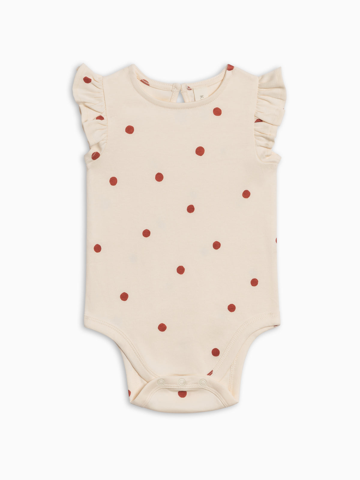 Bea Ruffle Sleeve Bodysuit - Barn Polka Baby : One Pieces : Bodysuits : Short Sleeves Kendi PRE ORDER Bea Ruffle Sleeve Bodysuit | Colored Organics®