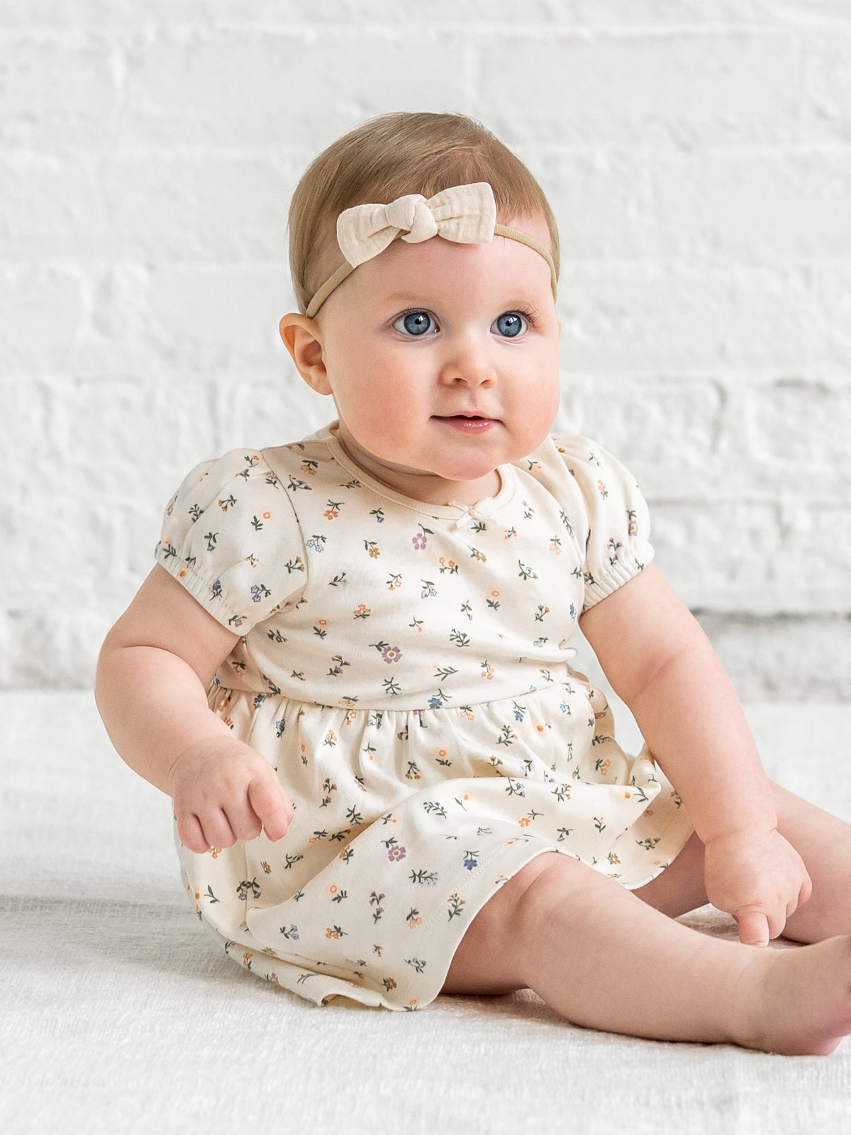 Rhoda Puff Sleeve Bodysuit Dress - Petaline Floral / Fog + Fern Sale : Baby : One Pieces : Bodysuits : Tanks : Dresses : Tanks Kendi Rhoda Puff Sleeve Bodysuit Dress | Colored Organics®
