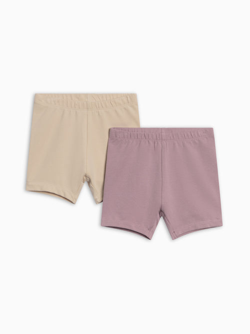 2-Pack Billie Biker Shorts - Fog + Dune Baby-Kids : Bottoms : Shorts Kendi 2-Pack Billie Biker Shorts - Fog + Dune | Colored Organics®