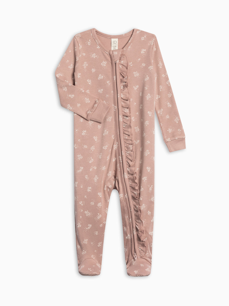 Neve Ruffle Zipper Sleeper Baby : One Pieces : Sleepers : Long Sleeves Colored Organics Organic Cotton Neve Ruffle Zipper Sleeper for Newborn and Baby Girls