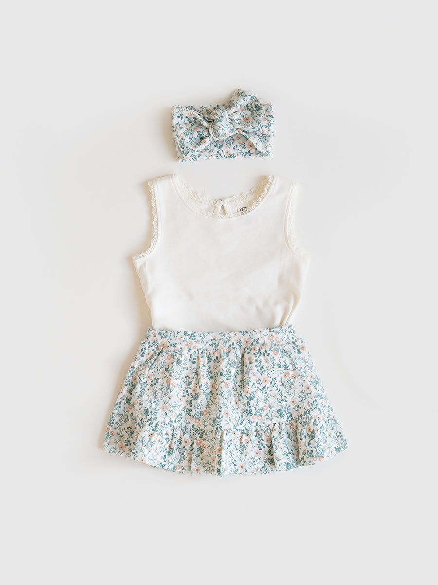 Sunny Skirt with Bloomer Shorts - Merion Floral / Laguna + Shell