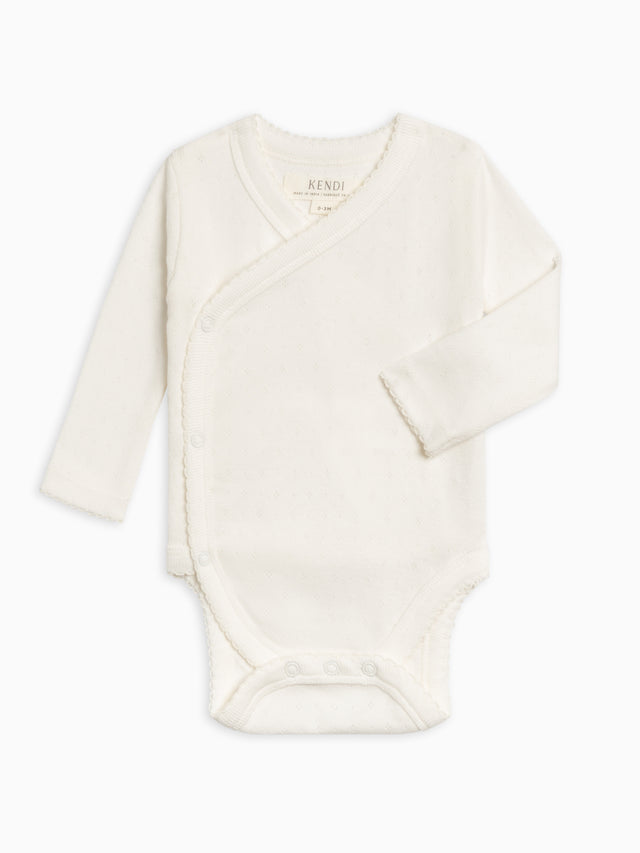 Rose Pointelle Kimono Bodysuit Baby :One Pieces :Kimono Bodysuits :Long Sleeves Kendi Organic Cotton Baby Rose Pointelle Kimono Bodysuit